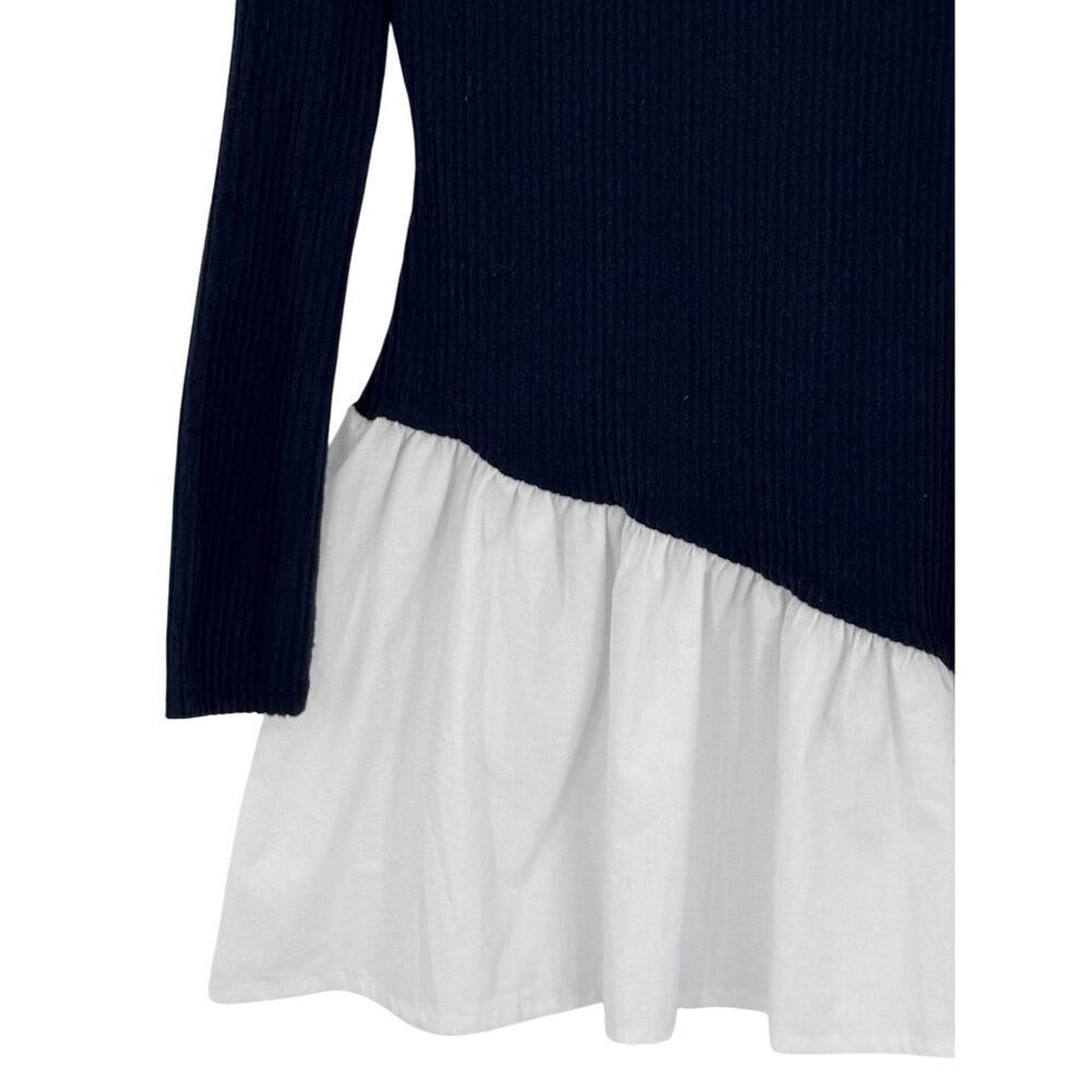 NWT PrettyLittleThing Navy Brushed Rib Asymmetric Ruffle Mini Dress Skater Style - Picture 4 of 16